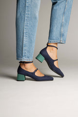 Immaculate Vegan - MOMOC Vegan Suede Mid Heeled Pumps | Black & Green