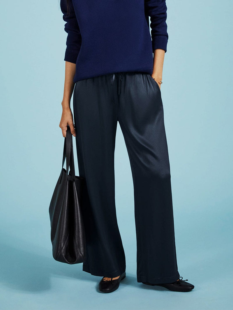 Baukjen Monica Satin Wide Leg Trousers | Navy