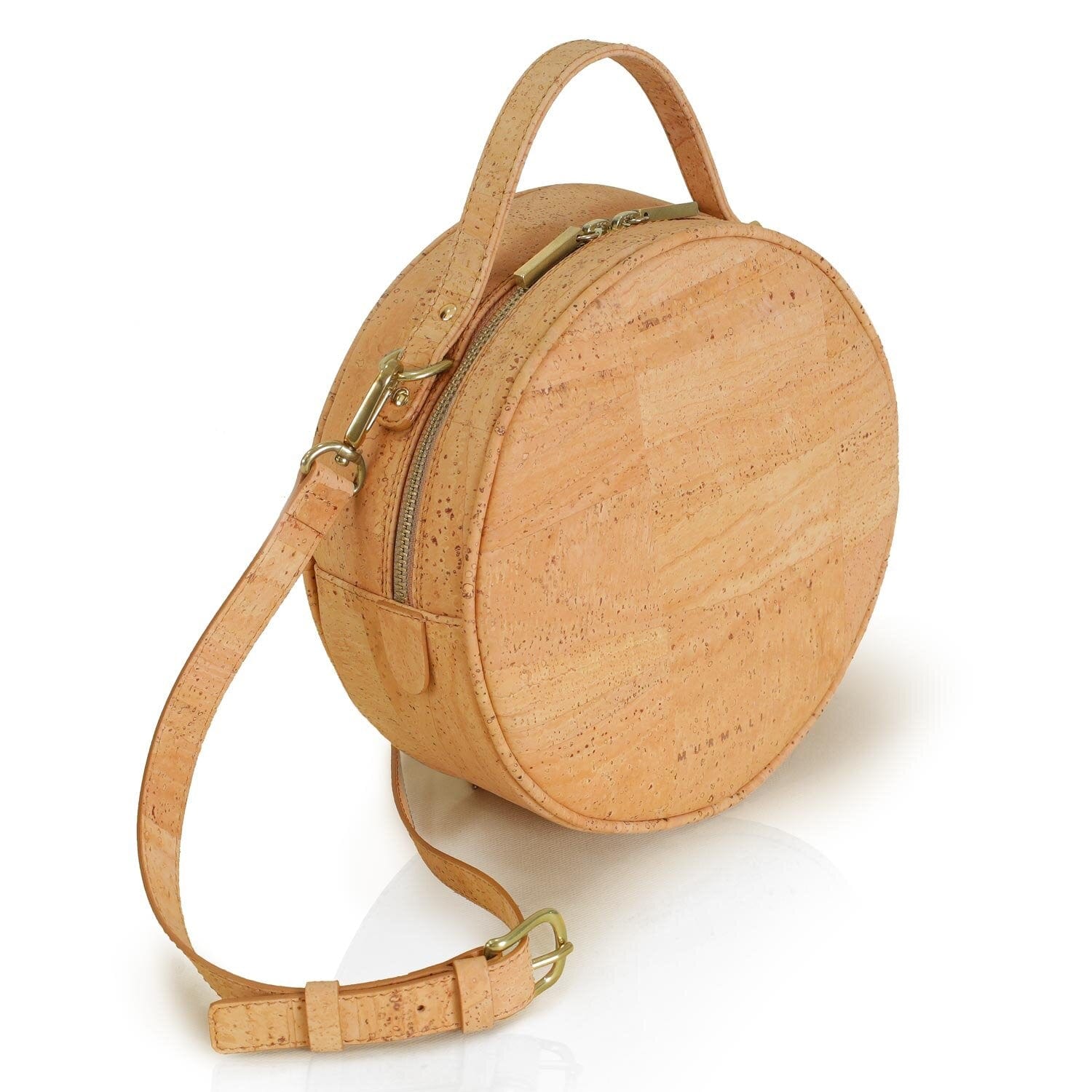 MURMALI Beta Handcrafted Cork Vegan Round Shoulder Bag | Natural