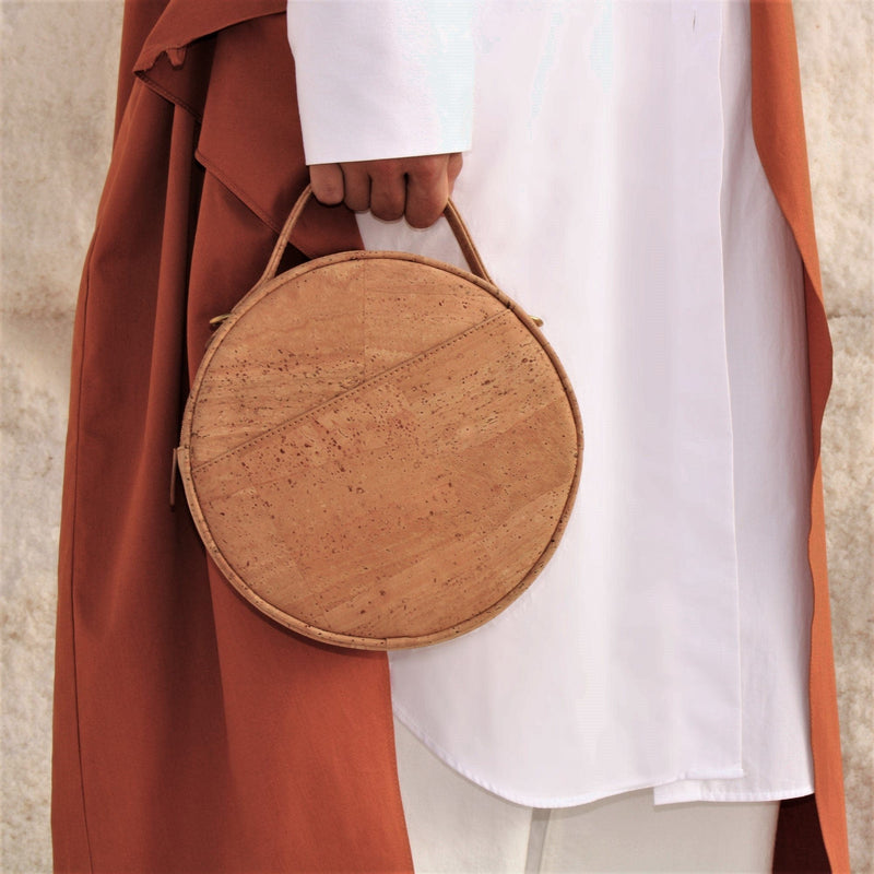 MURMALI Beta Handcrafted Cork Vegan Round Shoulder Bag | Natural