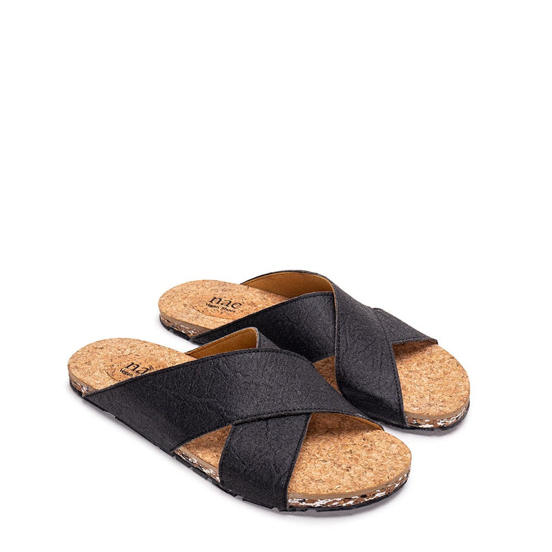 NAE Vegan Shoes Gaia Black Vegan Flat Criss-Cross Sandals