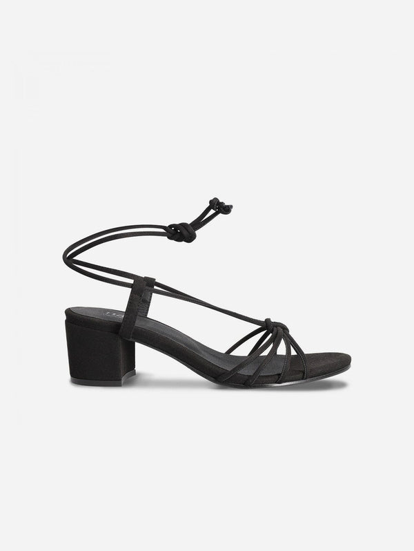 NAE Vegan Shoes Holly Vegan Suede Heeled Ankle Laced Sandals | Black UK8 / EU42 / US10