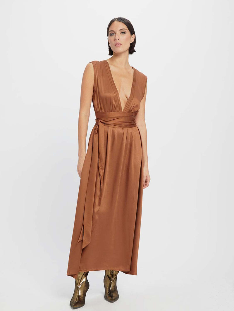 knee length dresses for ladies Classic Shirred Midi Dress / Caramel main image 1