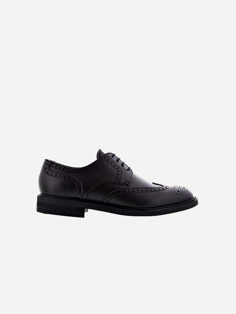 NOAH - Italian Vegan Shoes Achille Vegan Nappa Leather Brogued Derby | Black Black / UK6.5 / EU40 / US7