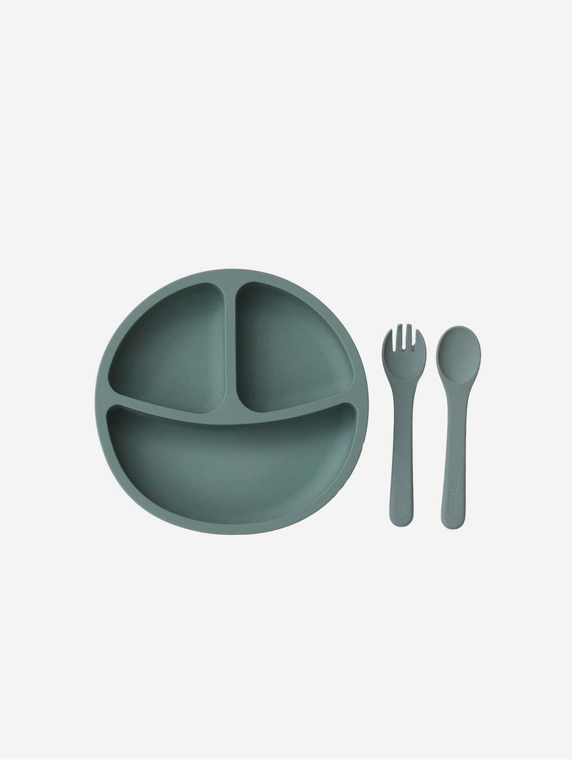 PAIZO PAIZO Suction Plate With Fork & Spoon, Duck Egg Blue Duck Egg Blue