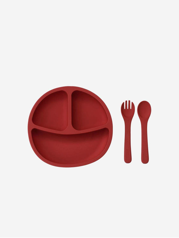 PAIZO PAIZO Suction Plate With Fork & Spoon, Rust Red Rust Red