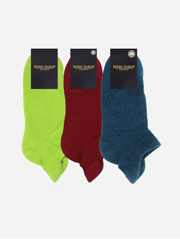 Men’s Organic Cotton Sport Trainer Sock 3 Pack | Neon, Burgundy, Navy