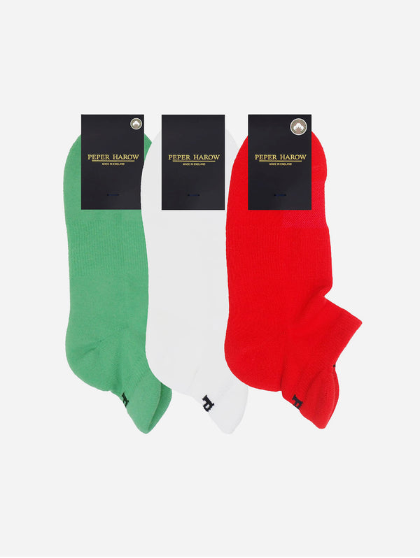 Men’s Organic Cotton Sport Trainer Sock 3 pack | Green, Red and White