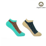 Immaculate Vegan - Peper Harow Polka Women's Organic Trainer Socks Bundle - Ocean & Beige