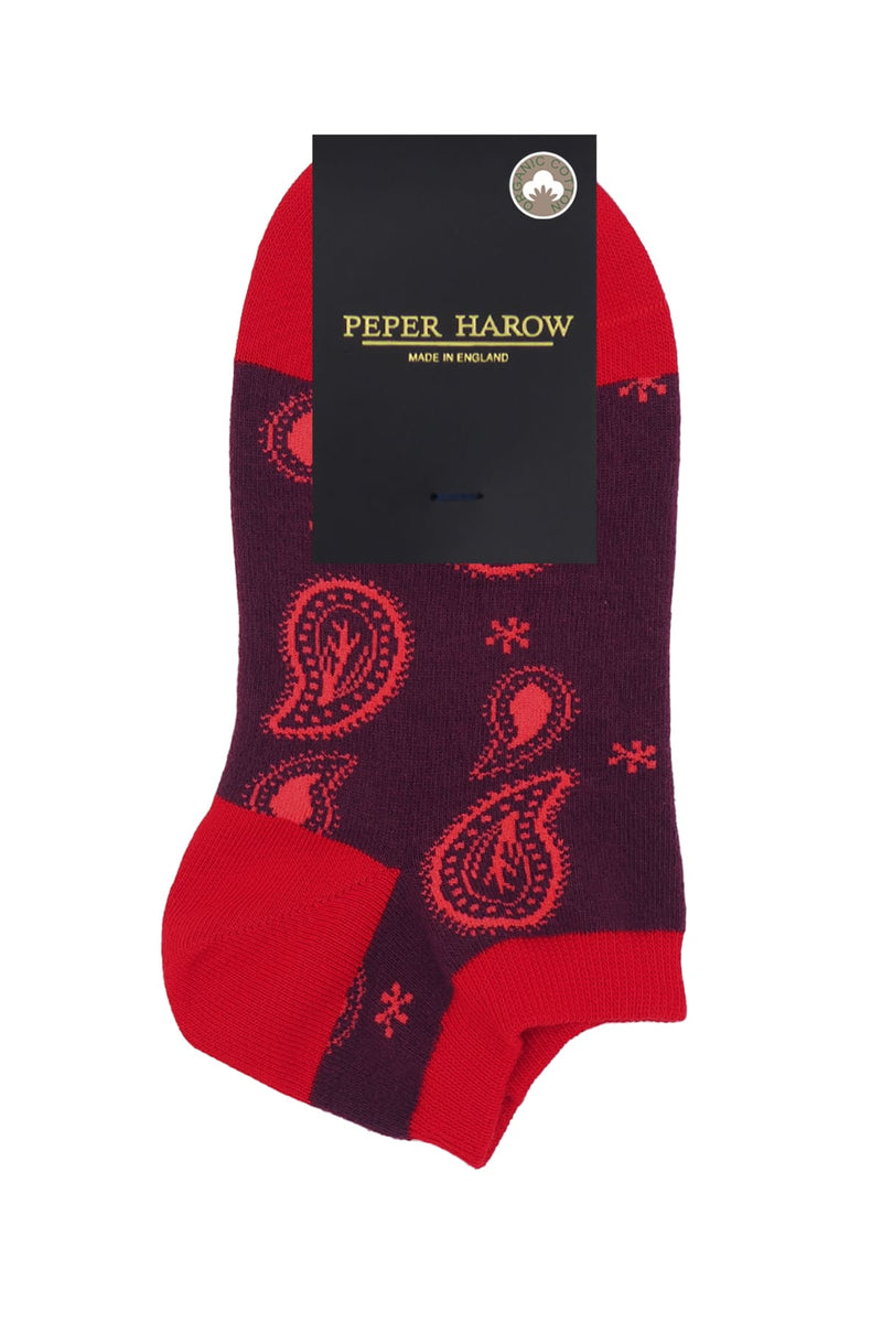 Peper Harow Paisley Women's Trainer Socks - Burgundy