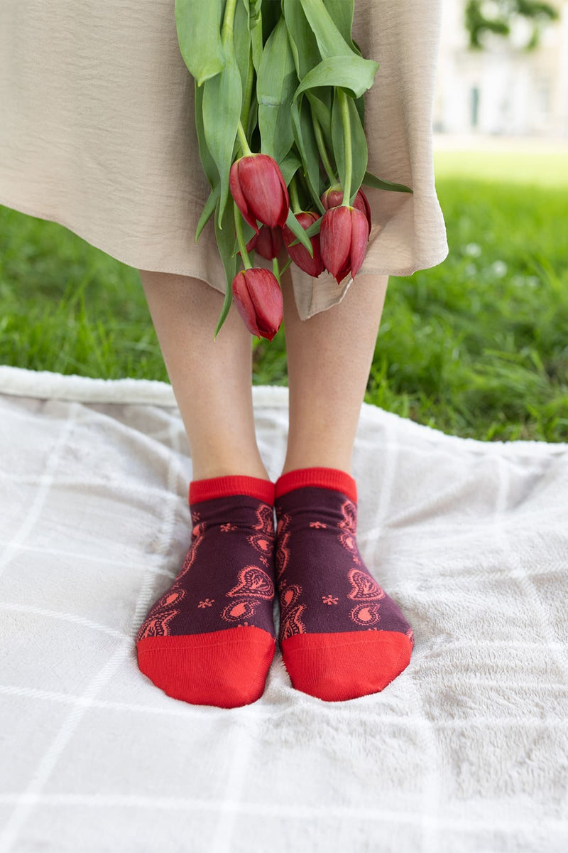 Peper Harow Paisley Women's Trainer Socks - Burgundy