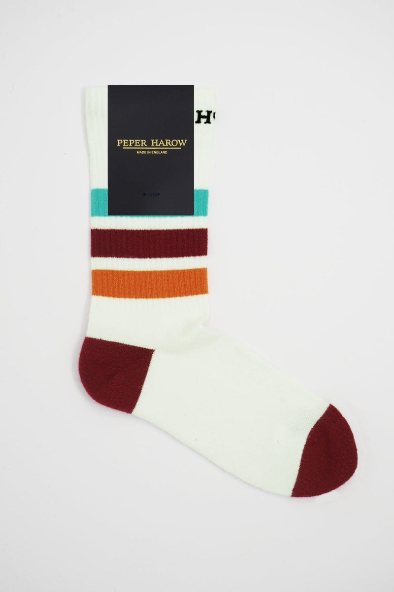 Peper Harow Striped Organic Men's Sport Socks - White