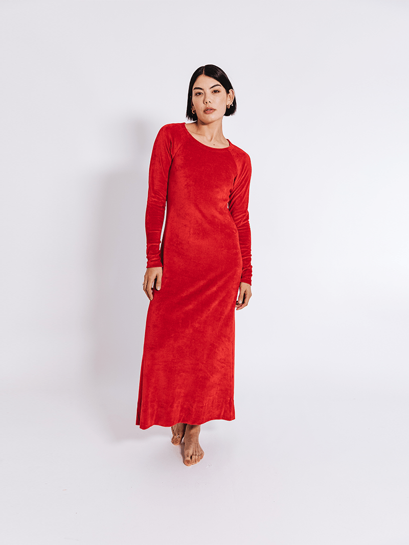 PLC Organic Vegan Velour Dress | Scarlet Red