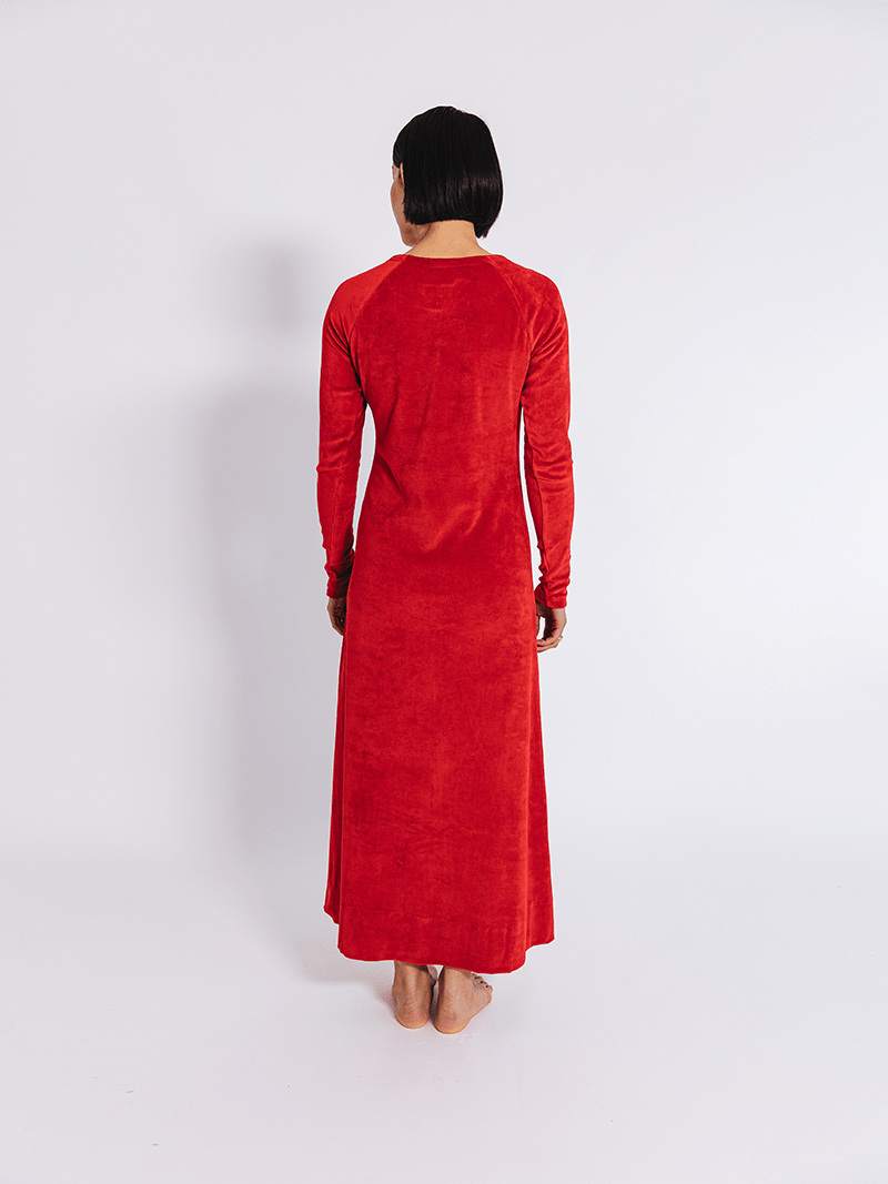 PLC Organic Vegan Velour Dress | Scarlet Red