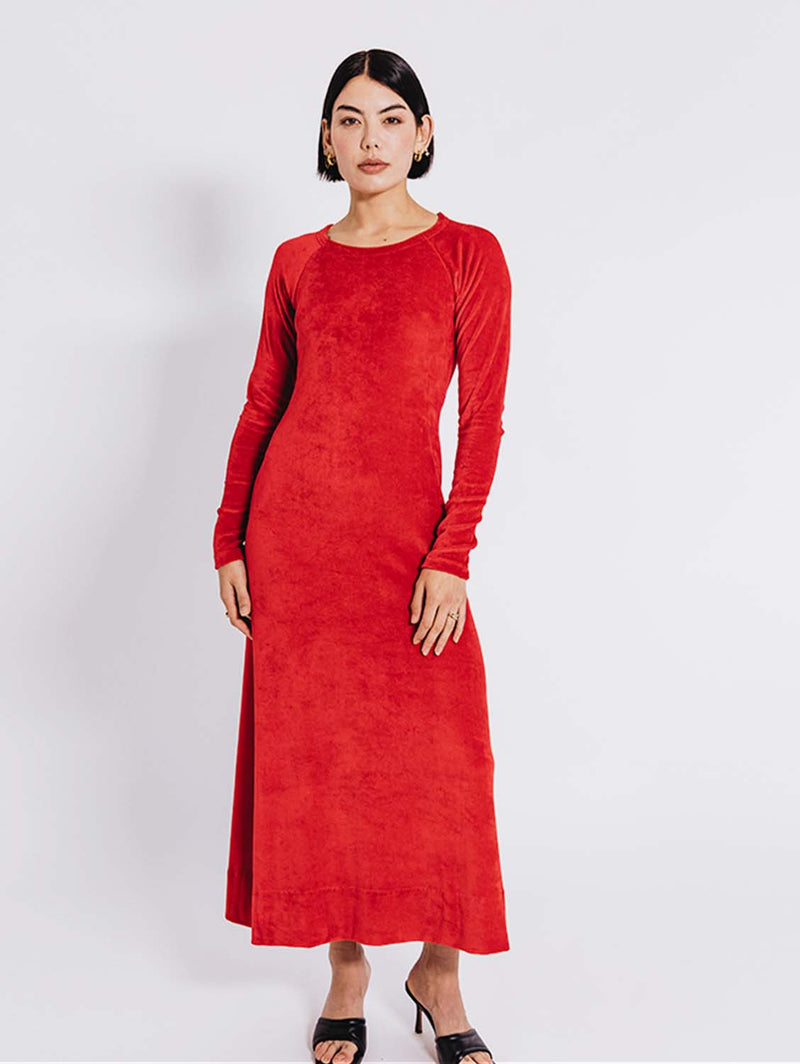 PLC Organic Vegan Velour Dress | Scarlet Red