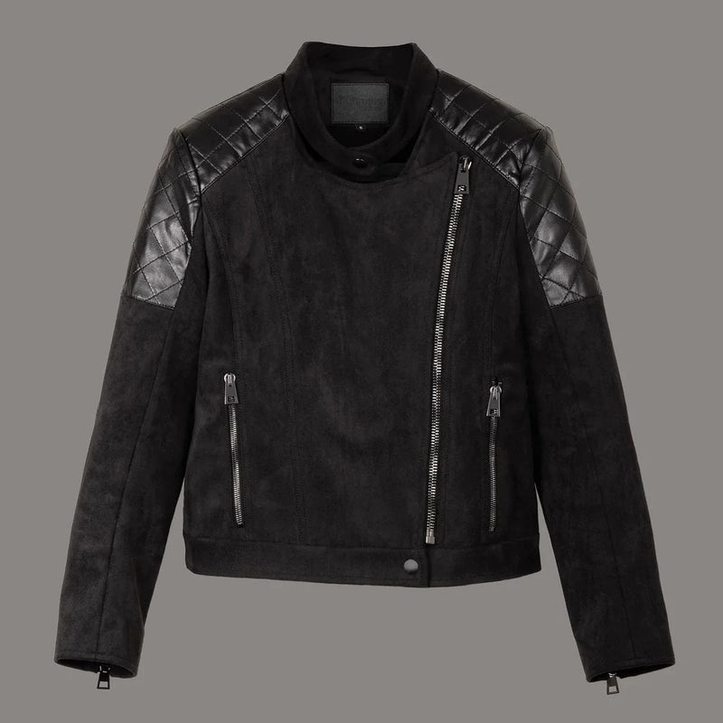 Eloquere Rockstar Vegan Suede Biker Jacket | Black