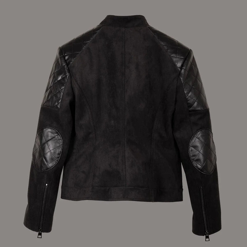 Eloquere Rockstar Vegan Suede Biker Jacket | Black