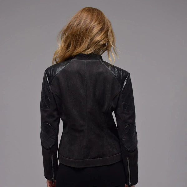 Eloquere Rockstar Vegan Suede Biker Jacket | Black