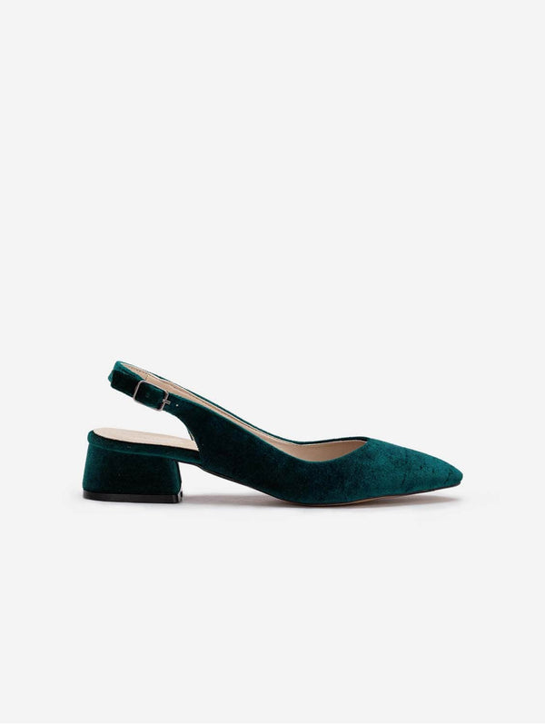 Prologue Shoes Emma - Green Velvet Slingback Shoes 5.5 US | 3 UK | 22CM | 36 EU