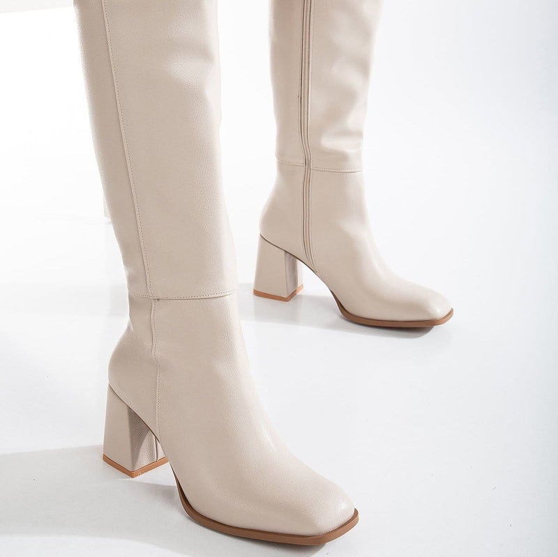 Prologue Shoes Adele Vegan Leather Knee High Boots | Beige