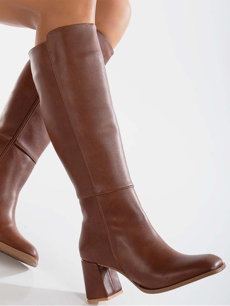 Prologue Shoes Adele Vegan Leather Knee High Boots | Brown