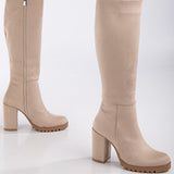 Immaculate Vegan - Prologue Shoes Alize - Beige Suede Wide Calf Platform Boots
