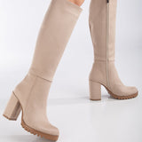 Immaculate Vegan - Prologue Shoes Alize - Beige Suede Wide Calf Platform Boots