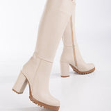 Immaculate Vegan - Prologue Shoes Alize - Beige Wide Calf Platform Boots