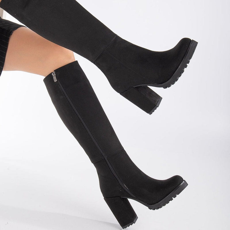 Prologue Shoes Alize - Black Suede Wide Calf Platform Boots