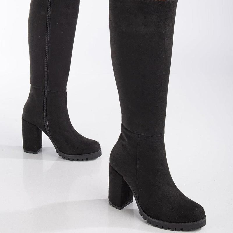 Prologue Shoes Alize - Black Suede Wide Calf Platform Boots