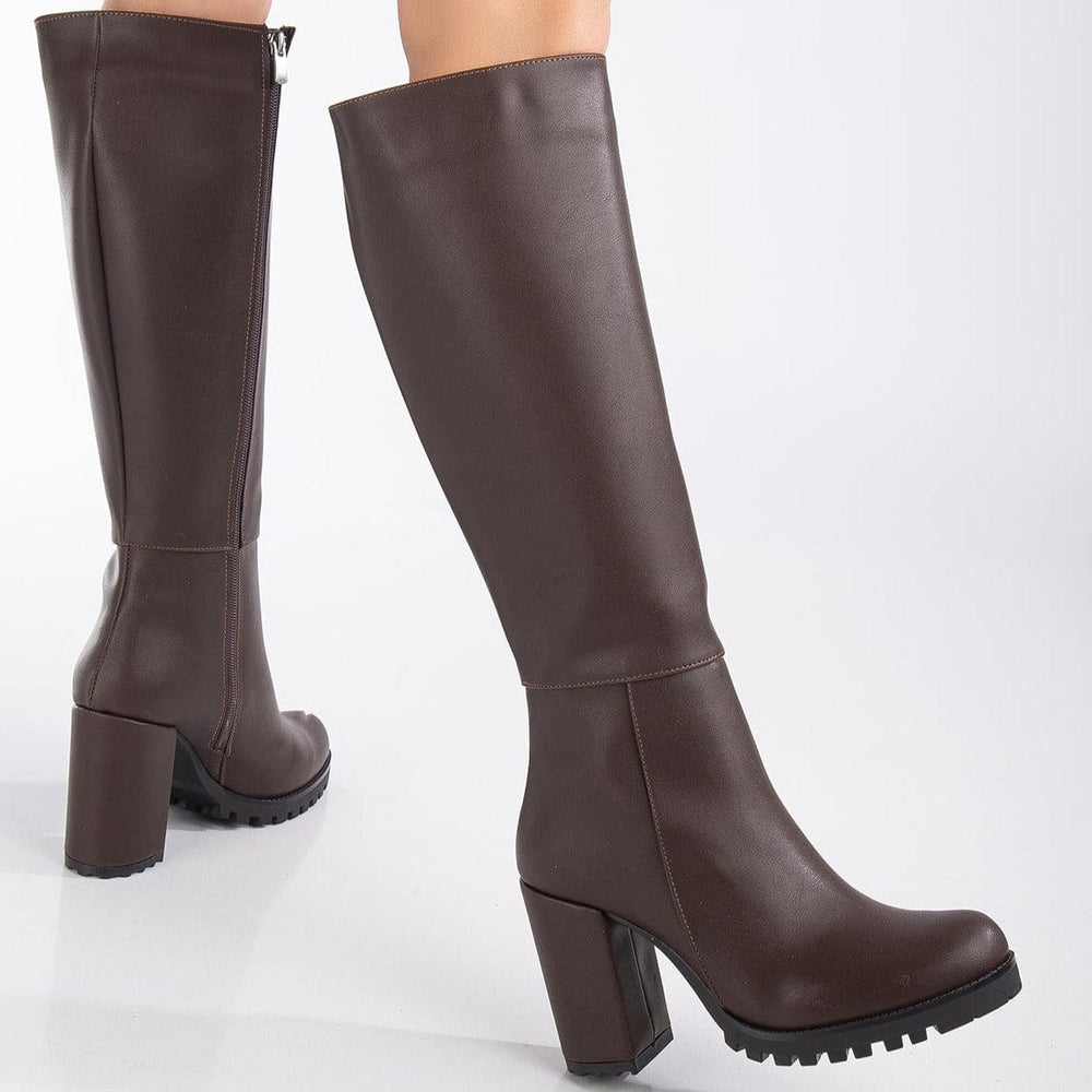 Prologue Shoes Alize Vegan Leather Wide Calf Platform Boots Brown