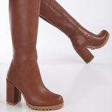 Immaculate Vegan - Prologue Shoes Alize - Cognac Brown Wide Calf Platform Boots