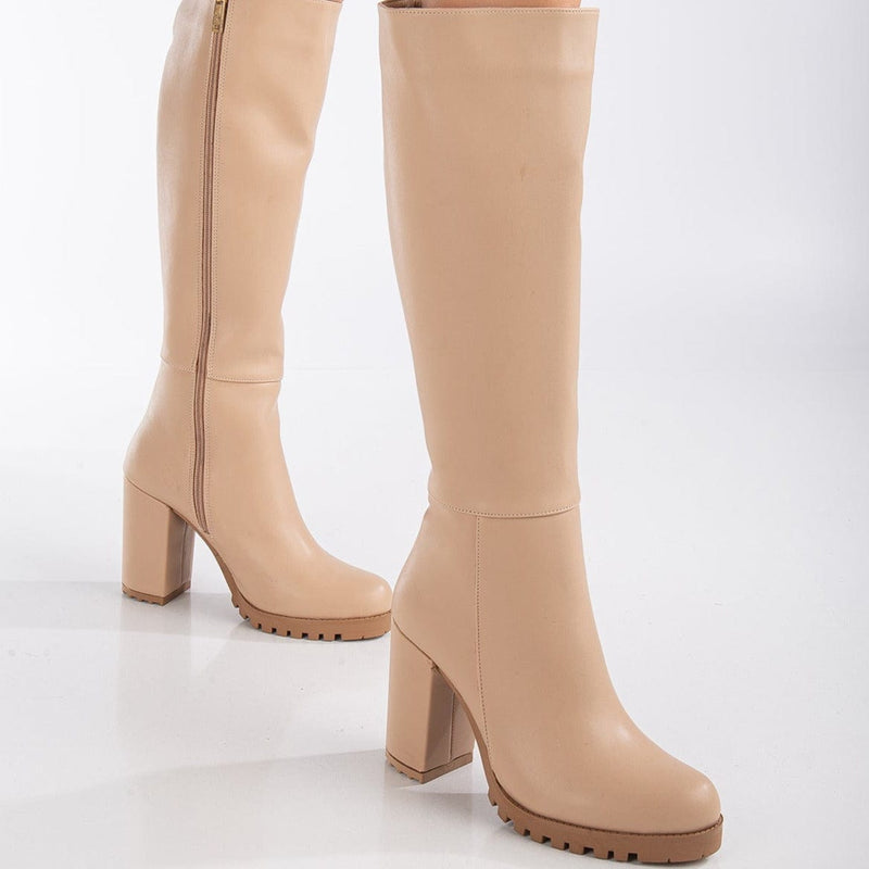 Prologue Shoes Alize - Cream Wide Calf Platform Boots