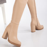 Immaculate Vegan - Prologue Shoes Alize - Cream Wide Calf Platform Boots
