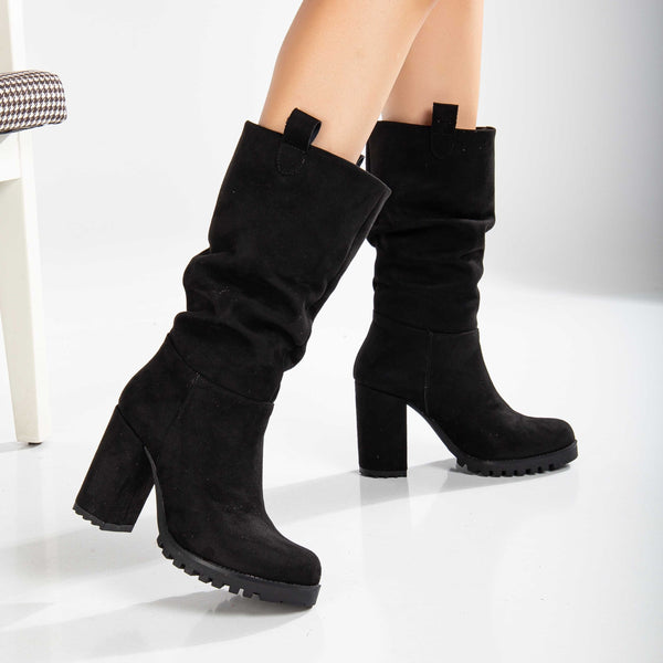 Prologue Shoes Anais - Black Suede Slouch Platform Boots