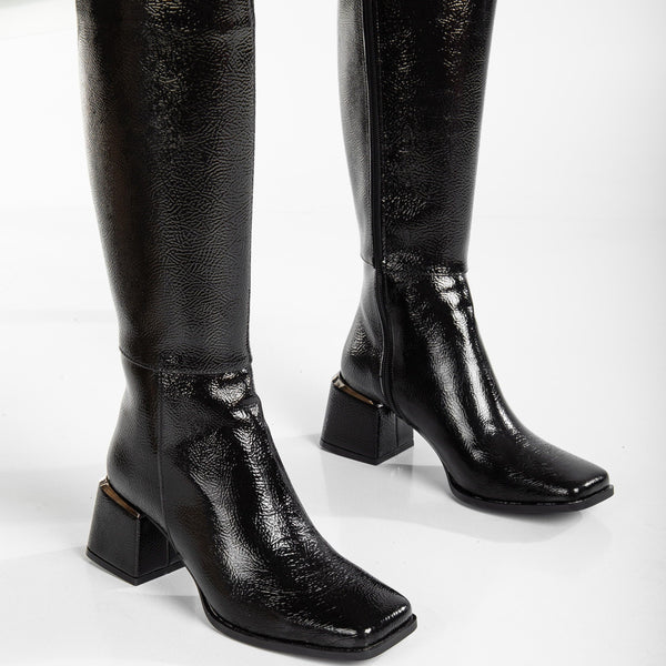 Prologue Shoes Anelise - Black Patent Knee High Boots