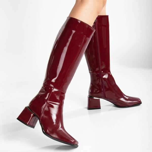 Prologue Shoes Anelise - Burgundy Patent Knee High Boots