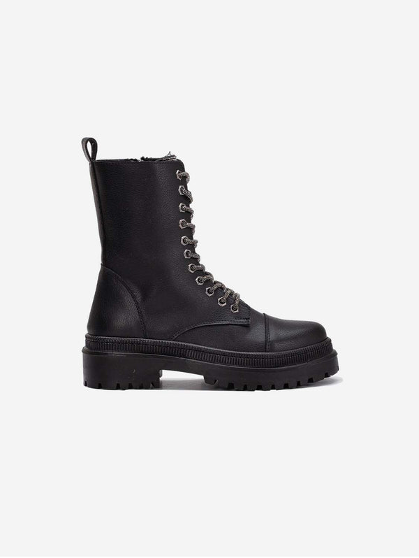 Prologue Shoes Selene Vegan Leather Glitter Lace Up Combat Boots | Black Black / UK3 / EU36 / US5.5