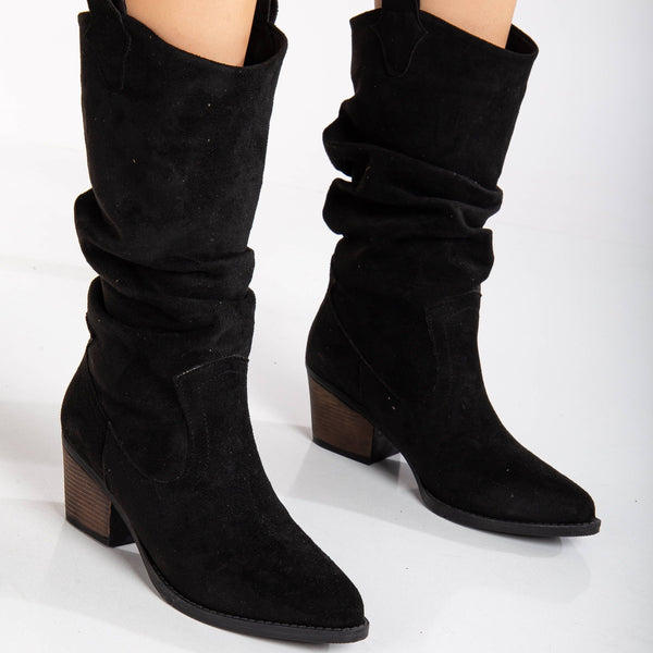 Prologue Shoes Bonnie - Black Suede Slouch Western Boots