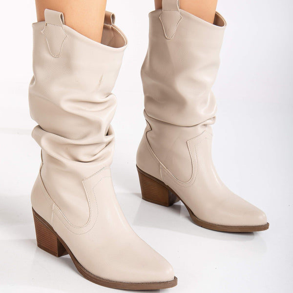 Prologue Shoes Bonnie - White Slouch Western Boots