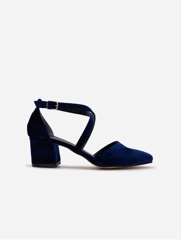 Prologue Shoes Dolly - Blue Velvet Block Heels