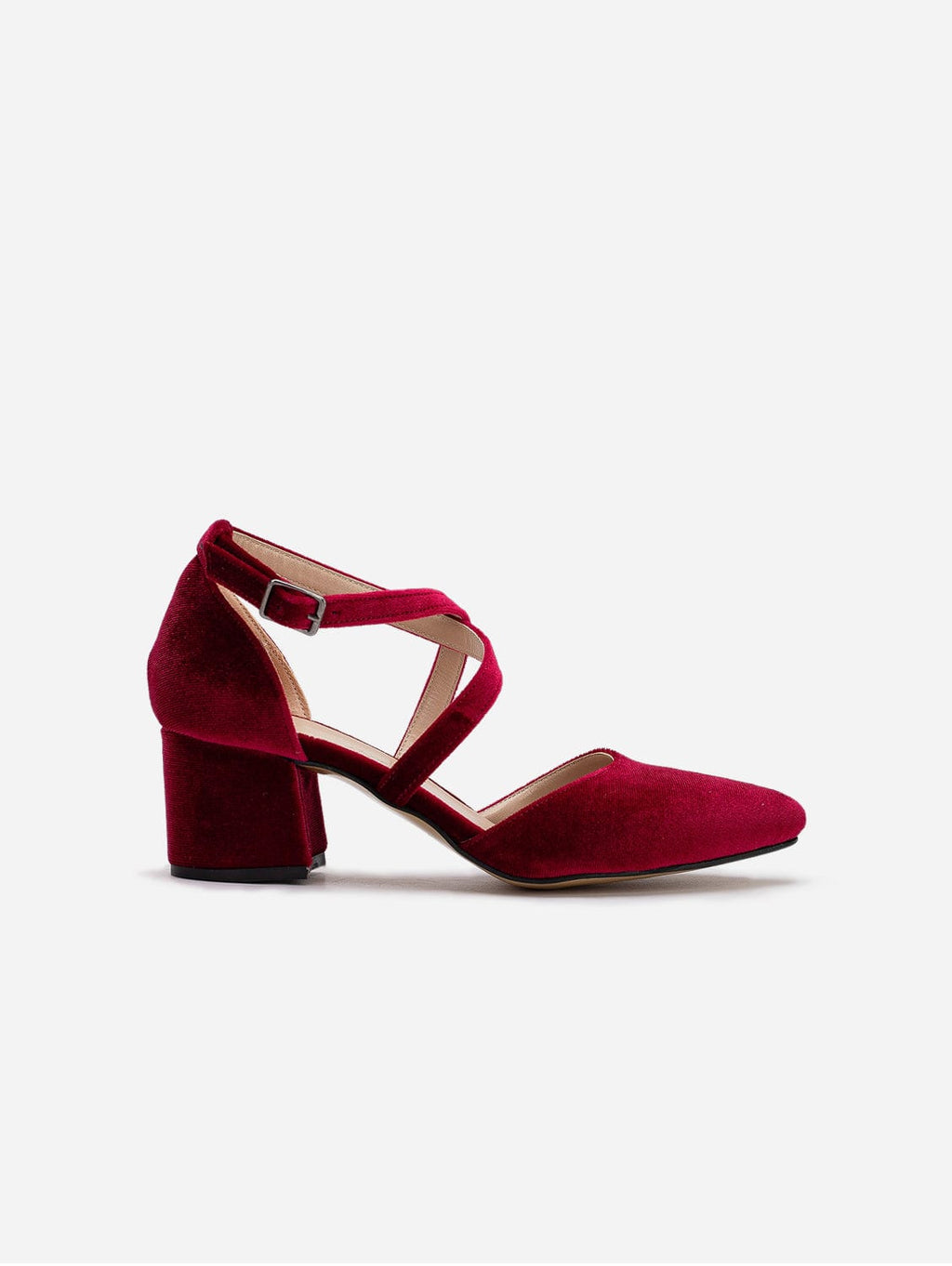 Wedding shoes burgundy, Velvet Block Heels Sandals - Veloudenia