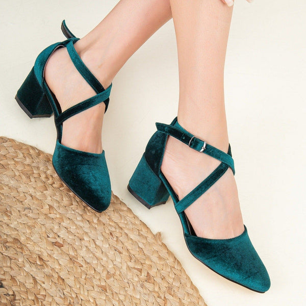 Prologue Shoes Dolly - Green Velvet Heels