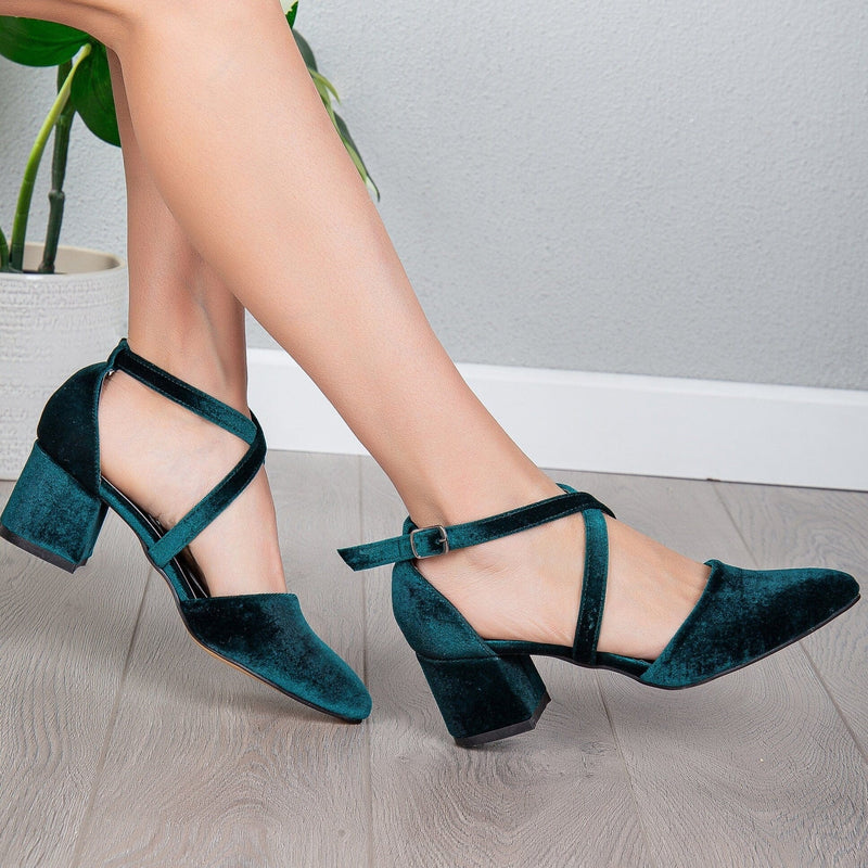 Prologue Shoes Dolly - Green Velvet Heels