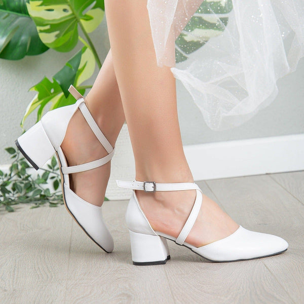 Prologue Shoes Dolly - White Bridal Low Heels