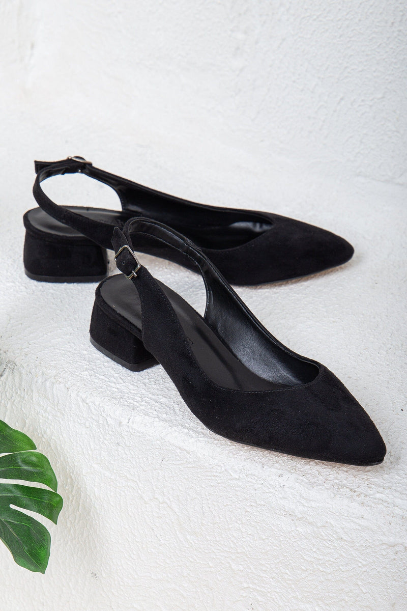 Prologue Shoes Emma - Black Suede Slingback Shoes