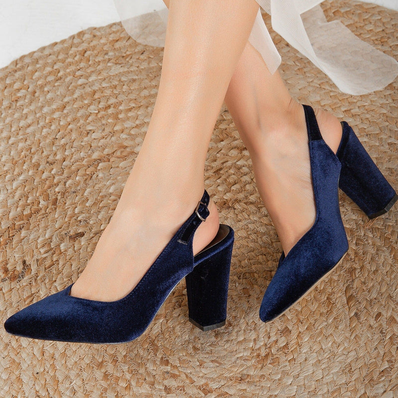 Prologue Shoes Emma- Blue Velvet  Slingback