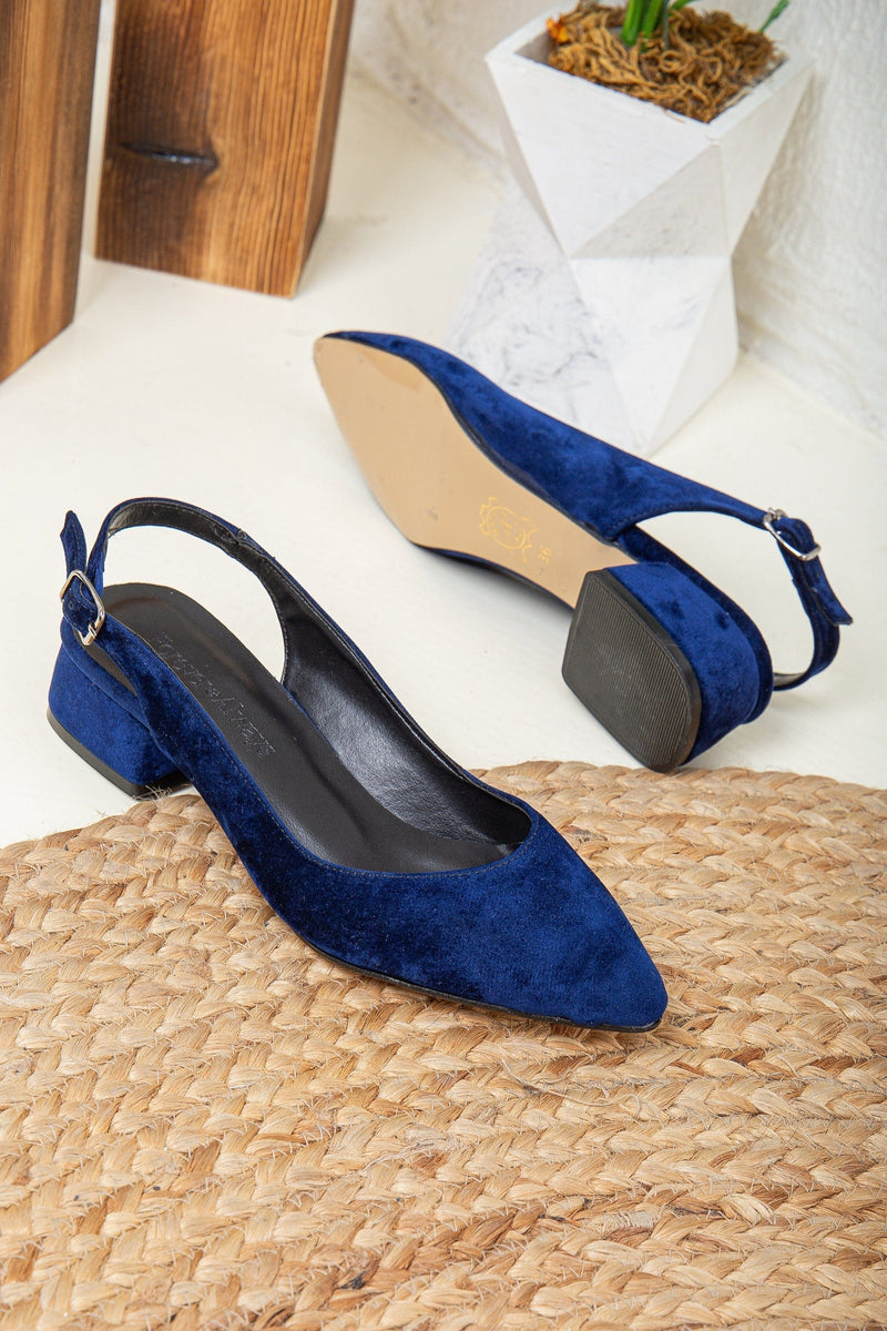 Prologue Shoes Emma - Blue Velvet Slingback Shoes