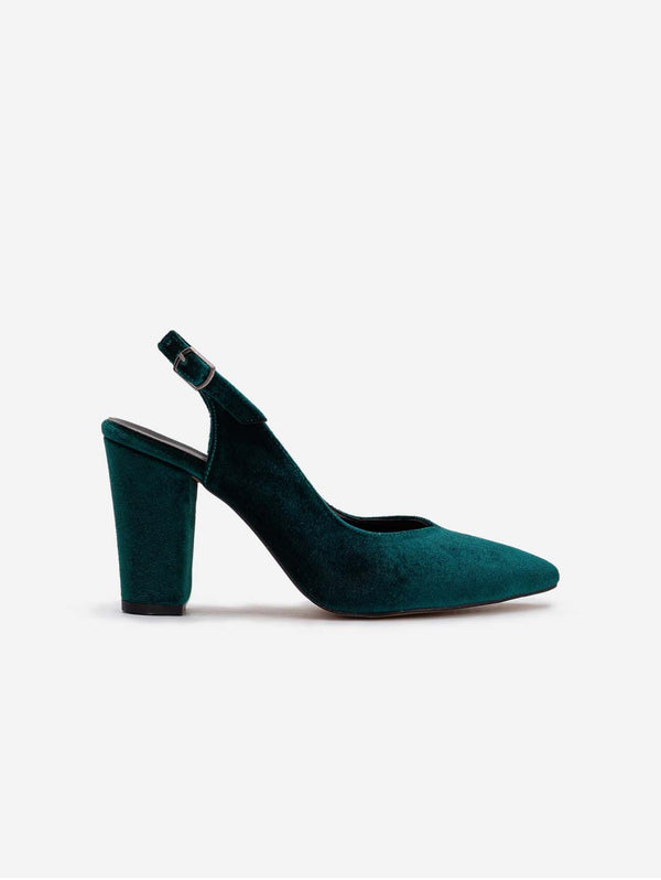 Prologue Shoes Emma - Green Velvet Slingback Heels