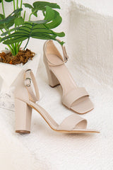 Immaculate Vegan - Prologue Shoes Jess - Beige Open Toe Block Heels